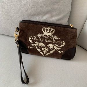 Brown velvety Juicy Couture wristlet